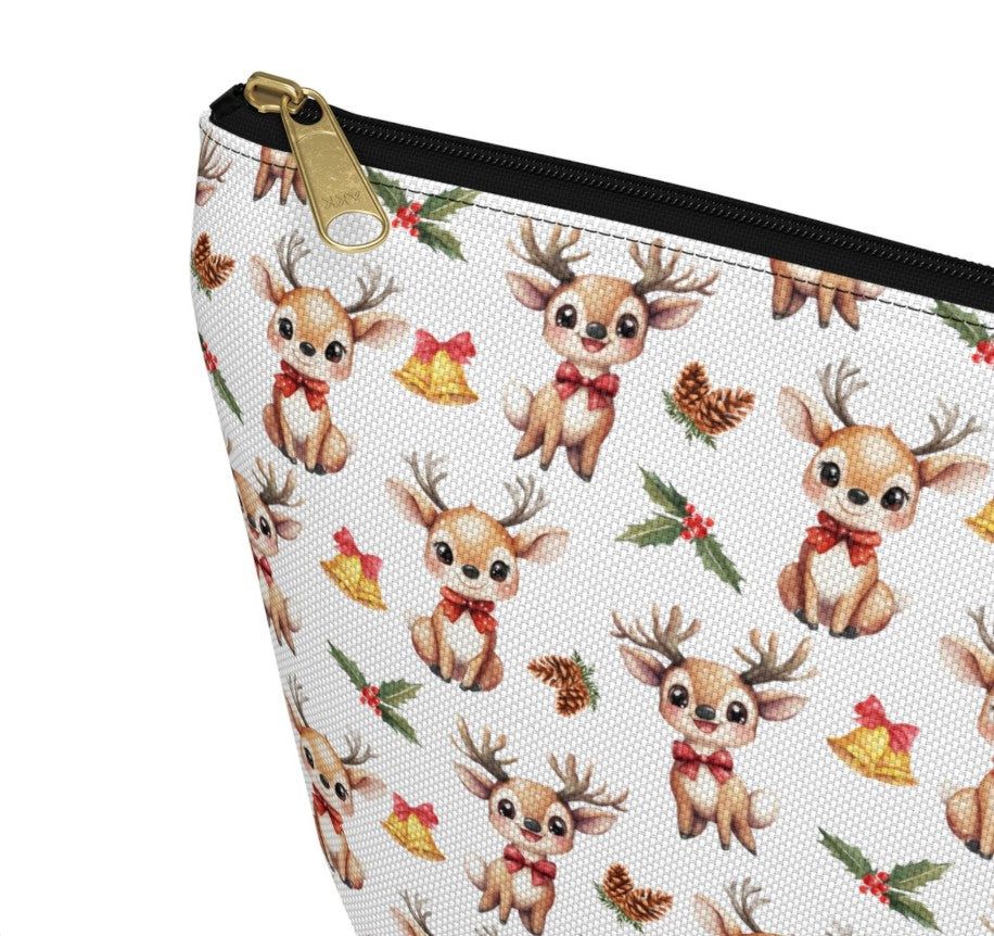 Cute Reindeer Pattern Zipper white toiletry zip bag gift for rein deer lover animal enthusiast kids adorable aesthetic birthday secret santa Christmas cosmetic travel drugs storage case accessory pouch makeup pencil waveywares wavey wares wavywares wavy wares