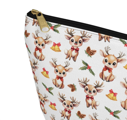 Cute Reindeer Pattern Zipper white toiletry zip bag gift for rein deer lover animal enthusiast kids adorable aesthetic birthday secret santa Christmas cosmetic travel drugs storage case accessory pouch makeup pencil waveywares wavey wares wavywares wavy wares
