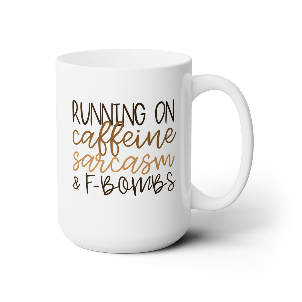 Running On Caffeine Sarcasm and F-Bombs 15oz white funny large coffee mug gift for friend sarcastic cuss word curse coffee lover waveywares wavey wares wavywares wavy wares