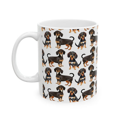 Cute Sausage Dogs Watercolor Pattern 11oz white funny large coffee mug gift for dog mom dad lover wiener dachsunds animal lover birthday secret santa Christmas waveywares wavey wares wavywares wavy wares