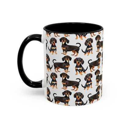 Cute Sausage Dogs Watercolor Pattern 11oz white with black accent funny large coffee mug gift for dog mom dad lover wiener dachsunds animal lover birthday secret santa Christmas waveywares wavey wares wavywares wavy wares