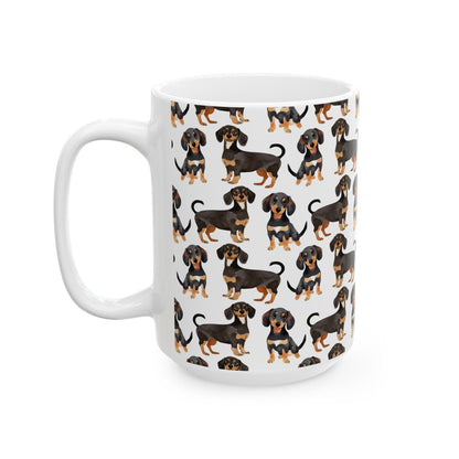 Cute Sausage Dogs Watercolor Pattern 15oz white funny large coffee mug gift for dog mom dad lover wiener dachsunds animal lover birthday secret santa Christmas waveywares wavey wares wavywares wavy wares