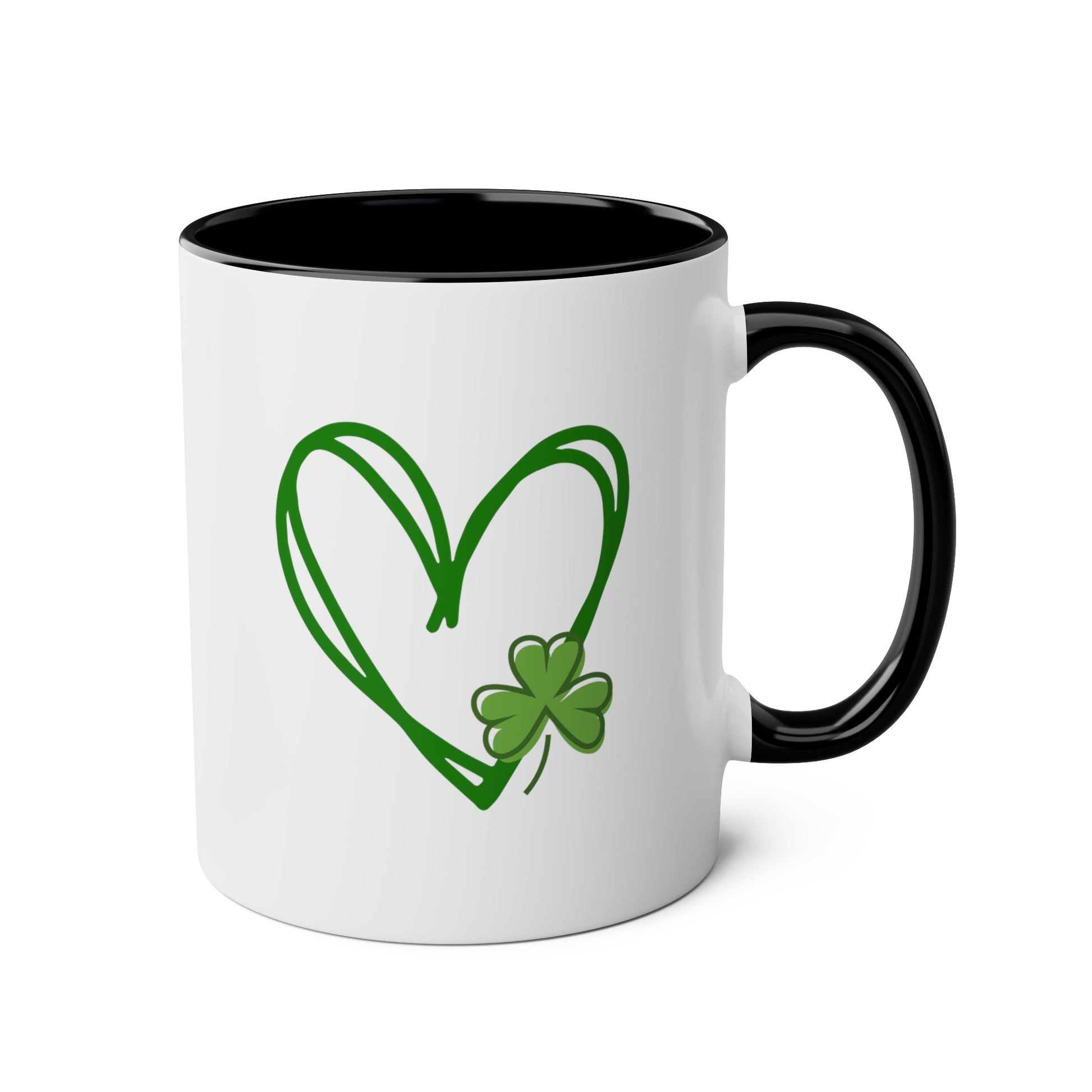 Shamrock And Heart 11oz white with black accent funny large coffee mug gift for st pattys patrick's day her green wife girlfriend aunt daughter mom grandma irish celebration waveywares wavey wares wavywares wavy wares