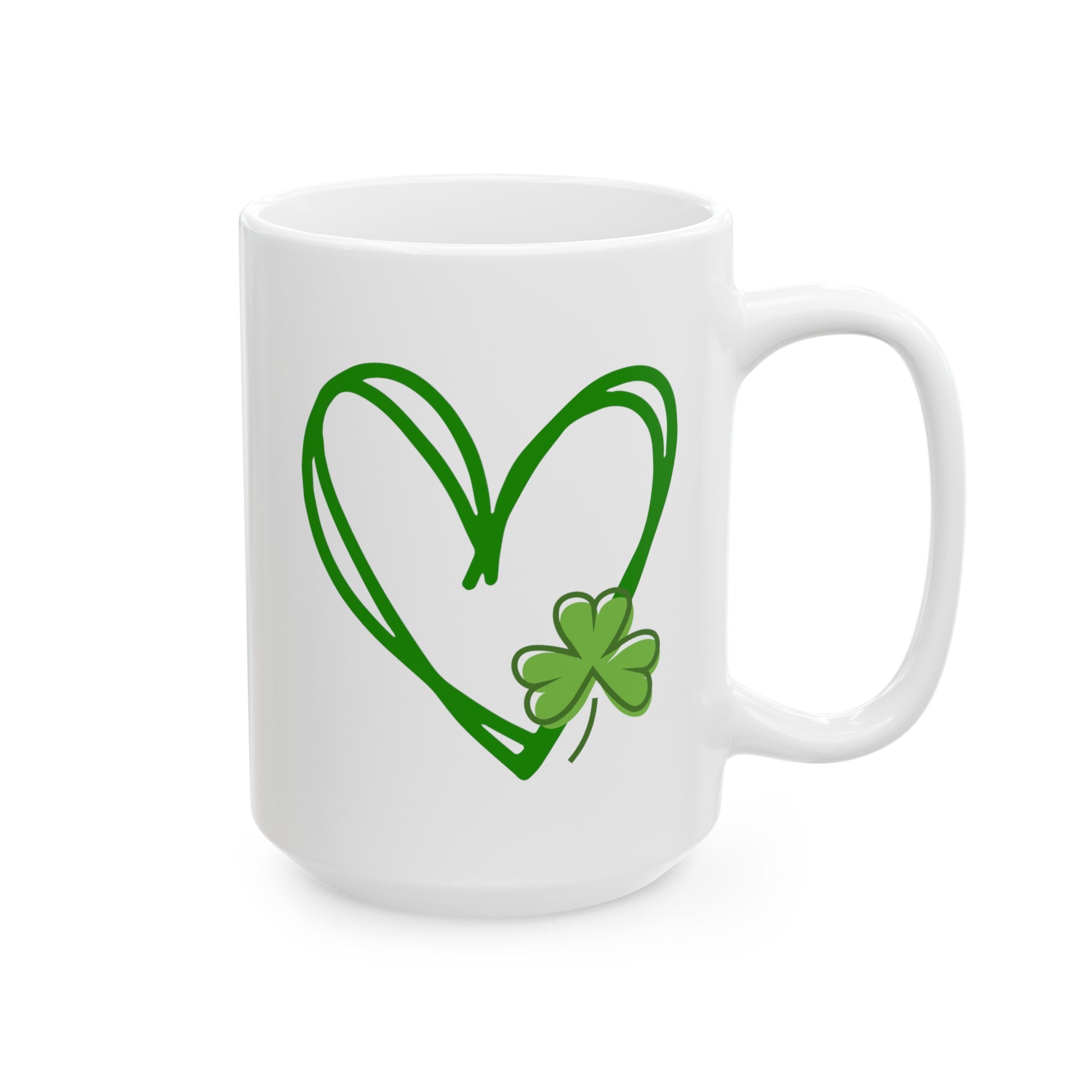 Shamrock And Heart 15oz white funny large coffee mug gift for st pattys patrick's day her green wife girlfriend aunt daughter mom grandma irish celebration waveywares wavey wares wavywares wavy wares
