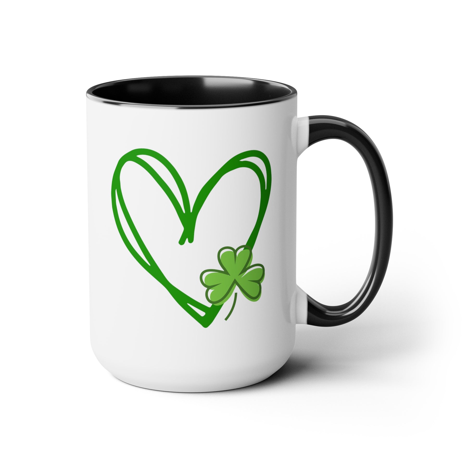 Shamrock And Heart 15oz white with black accent funny large coffee mug gift for st pattys patrick's day her green wife girlfriend aunt daughter mom grandma irish celebration waveywares wavey wares wavywares wavy wares