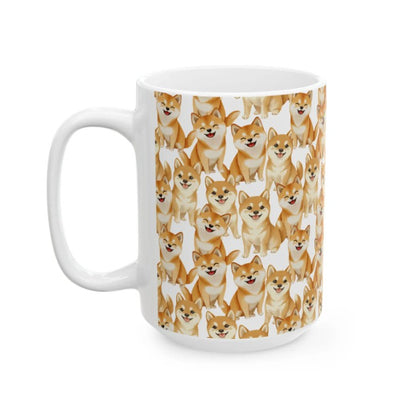 Cute Shiba Inu Watercolor Pattern 15oz white funny large coffee mug gift for shibe doge Dog Owner Lover Mom Dad Puppy pet birthday secret santa Christmas waveywares wavey wares wavywares wavy wares
