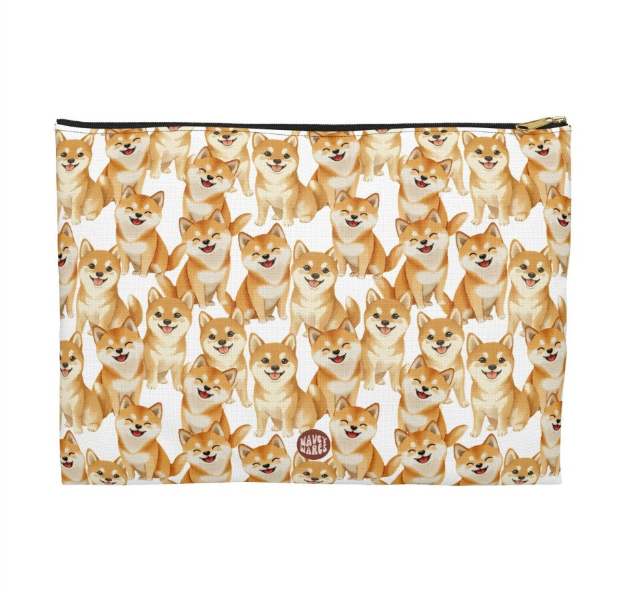Cute Shiba Inu Pattern Flat white cosmetic zip bag gift for shibe doge Dog Owner Lover Mom Dad Puppy pet adorable aesthetic birthday secret santa Christmas toiletry travel drugs storage case accessory pouch makeup pencil waveywares wavey wares wavywares wavy wares