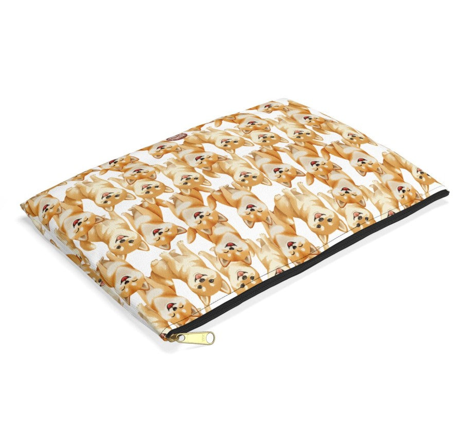 Cute Shiba Inu Pattern Flat Lay white cosmetic zip bag gift for shibe doge Dog Owner Lover Mom Dad Puppy pet adorable aesthetic birthday secret santa Christmas toiletry travel drugs storage case accessory pouch makeup pencil waveywares wavey wares wavywares wavy wares