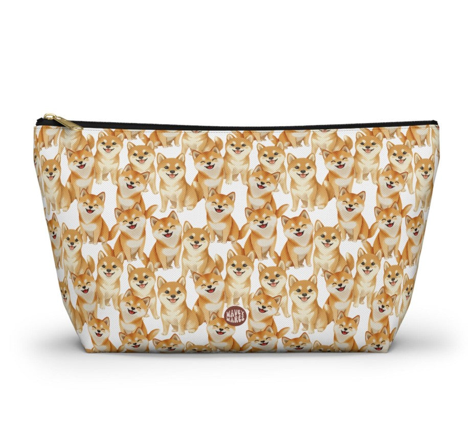 Cute Shiba Inu Pattern T Bottom white cosmetic zip bag gift for shibe doge Dog Owner Lover Mom Dad Puppy pet adorable aesthetic birthday secret santa Christmas toiletry travel drugs storage case accessory pouch makeup pencil waveywares wavey wares wavywares wavy wares