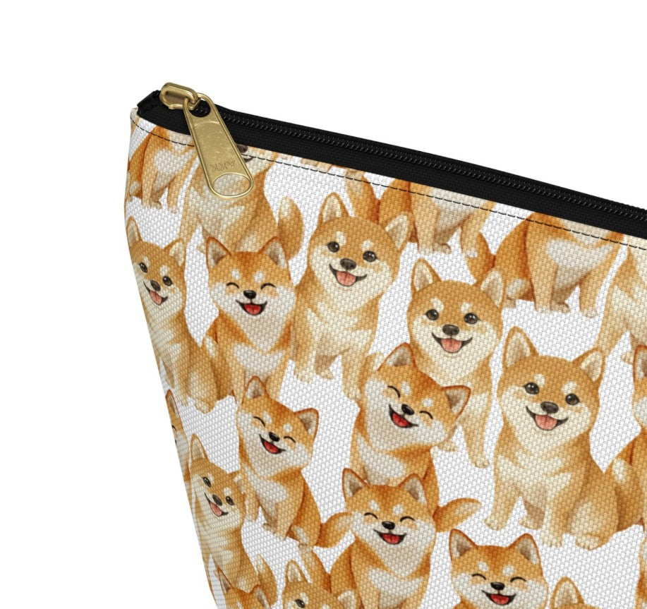 Cute Shiba Inu Pattern Zipper white cosmetic zip bag gift for shibe doge Dog Owner Lover Mom Dad Puppy pet adorable aesthetic birthday secret santa Christmas toiletry travel drugs storage case accessory pouch makeup pencil waveywares wavey wares wavywares wavy wares