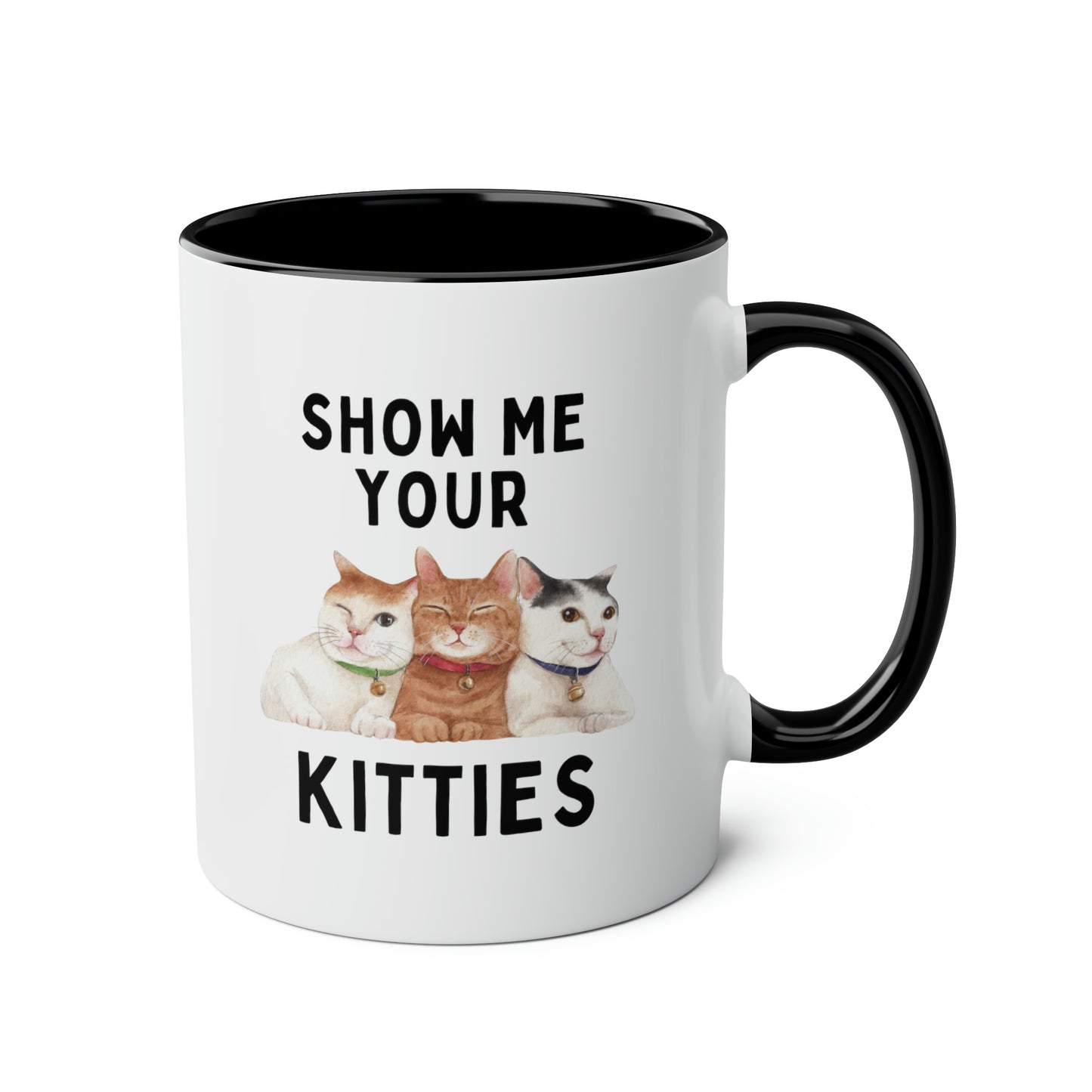 Show Me Your Kitties 11oz white with black accent funny large coffee mug gift for cat mom dad lover furparents pet waveywares wavey wares wavywares wavy wares