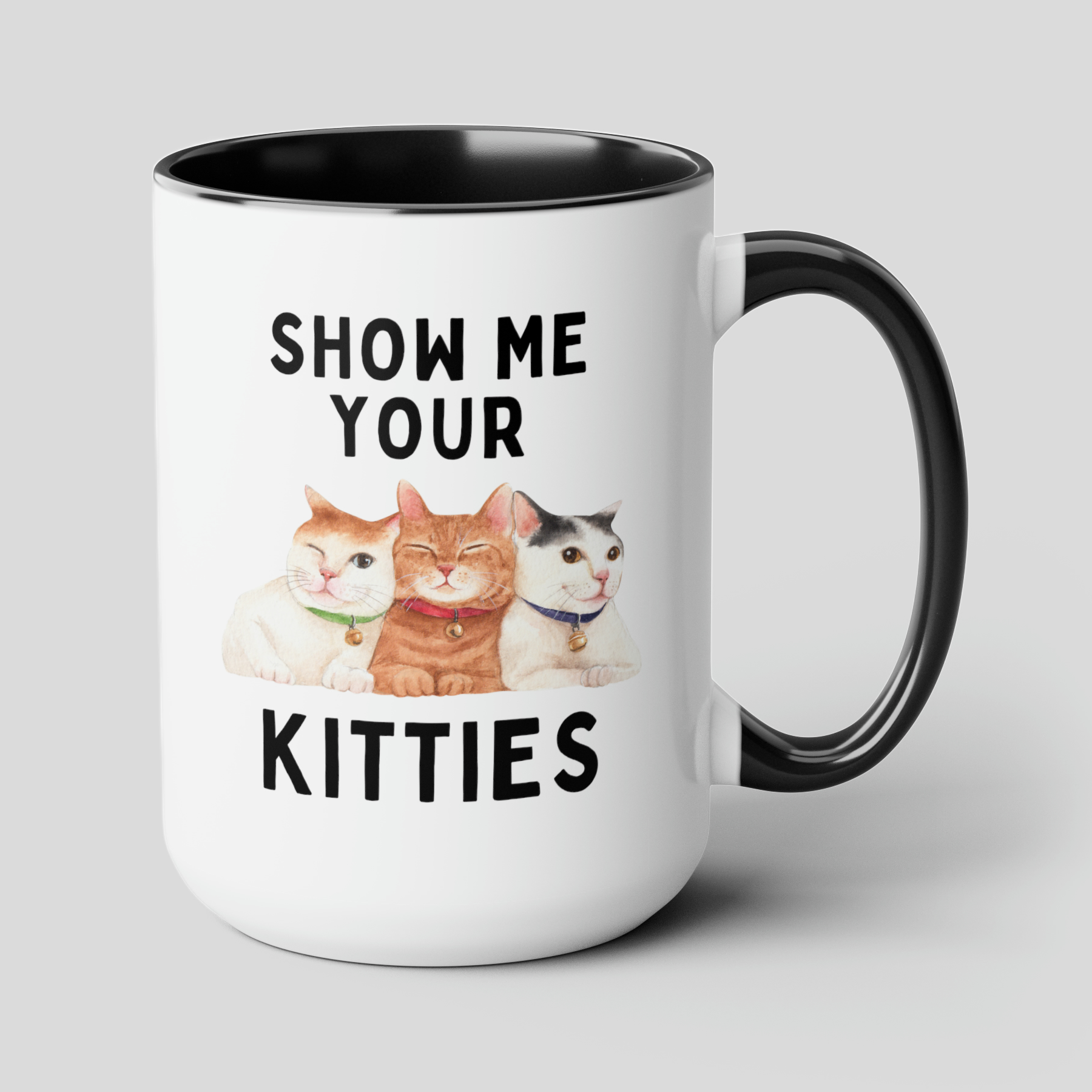 Show Me Your Kitties 15oz white with black accent funny large coffee mug gift for cat mom dad lover furparents pet waveywares wavey wares wavywares wavy wares cover