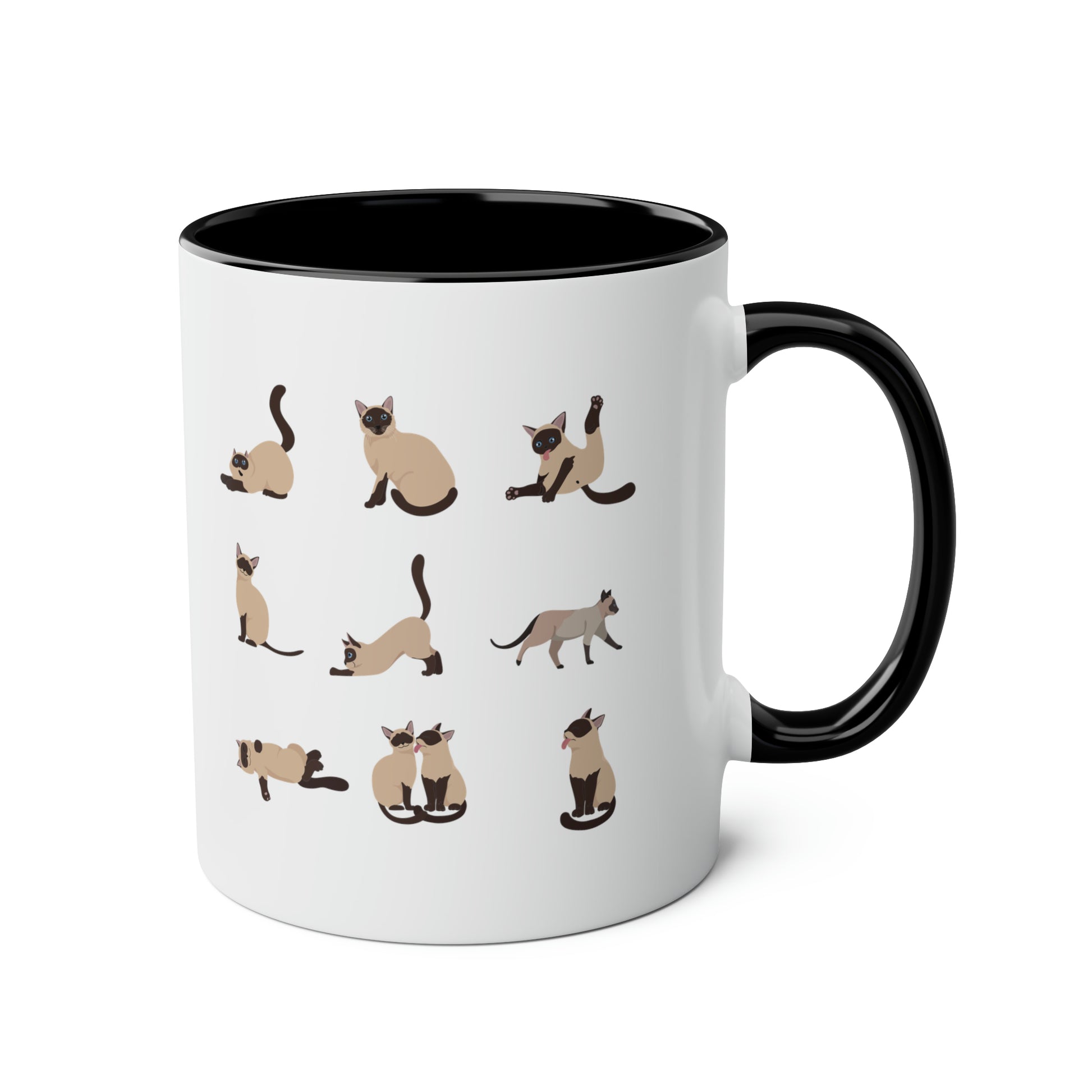 Siamese Cats 11oz white with black accent funny large coffee mug gift for cat mom cute kitten pet lover waveywares wavey wares wavywares wavy wares