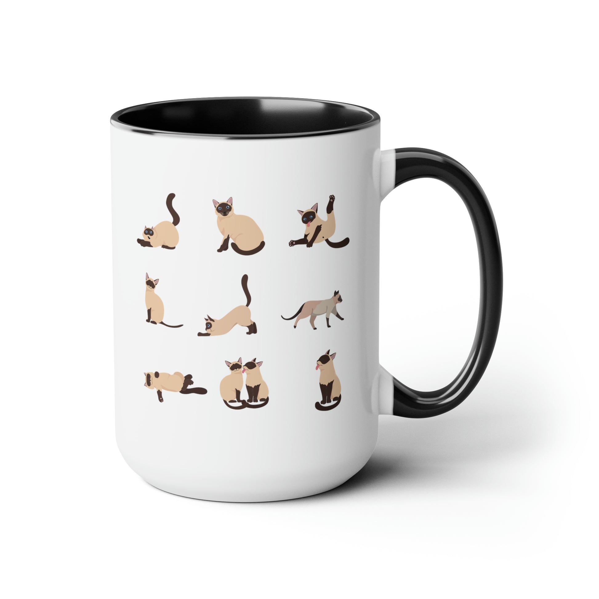 Siamese Cats 15oz white with black accent funny large coffee mug gift for cat mom cute kitten pet lover waveywares wavey wares wavywares wavy wares