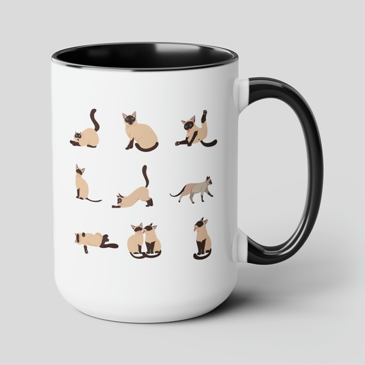 Siamese Cats 15oz white with black accent funny large coffee mug gift for cat mom cute kitten pet lover waveywares wavey wares wavywares wavy wares cover