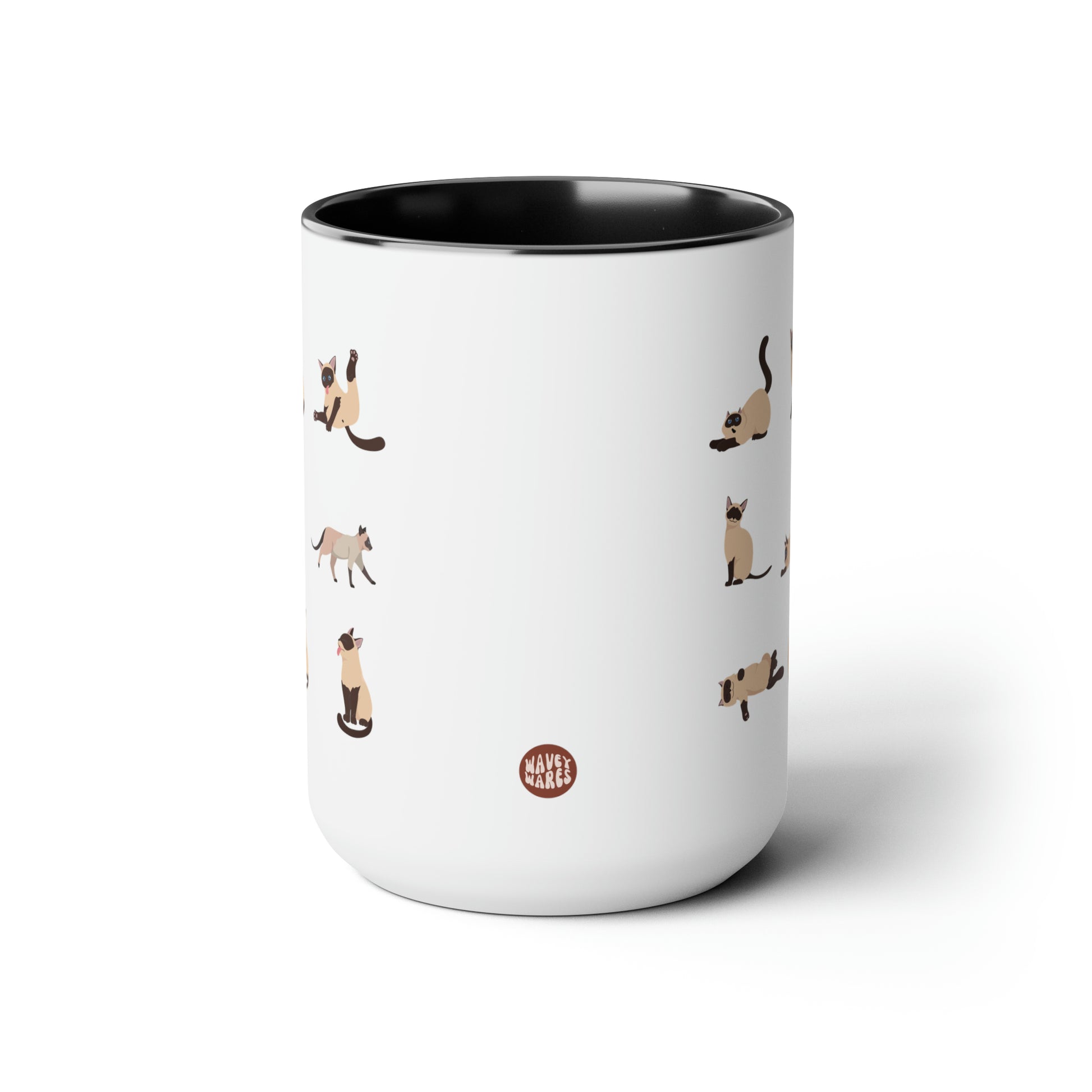 Siamese Cats 15oz white with black accent funny large coffee mug gift for cat mom cute kitten pet lover waveywares wavey wares wavywares wavy wares side