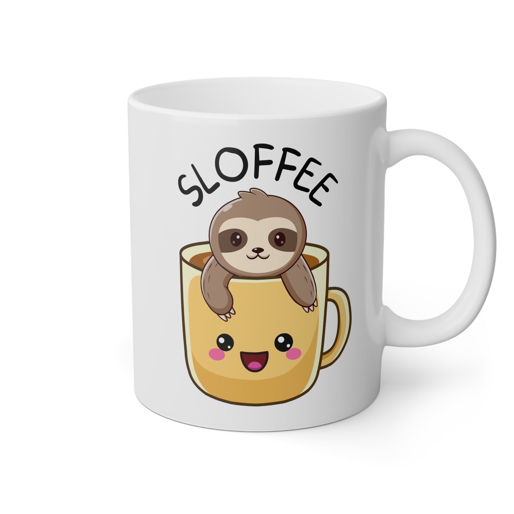 Sloffee 11oz white funny large coffee mug gift for sloth lover cute kawaii meme claws wildlife waveywares wavey wares wavywares wavy wares