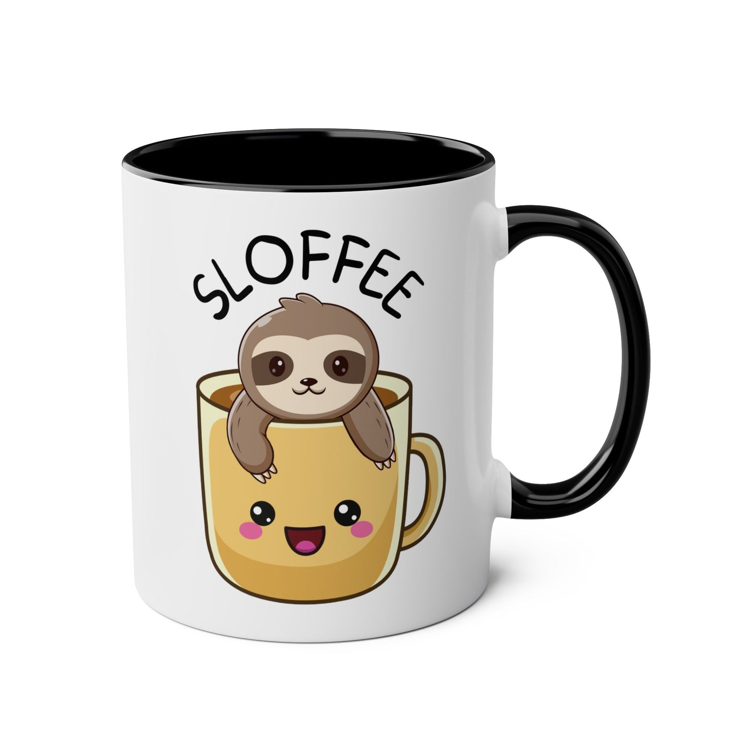 Sloffee 11oz white with black accent funny large coffee mug gift for sloth lover cute kawaii meme claws wildlife waveywares wavey wares wavywares wavy wares