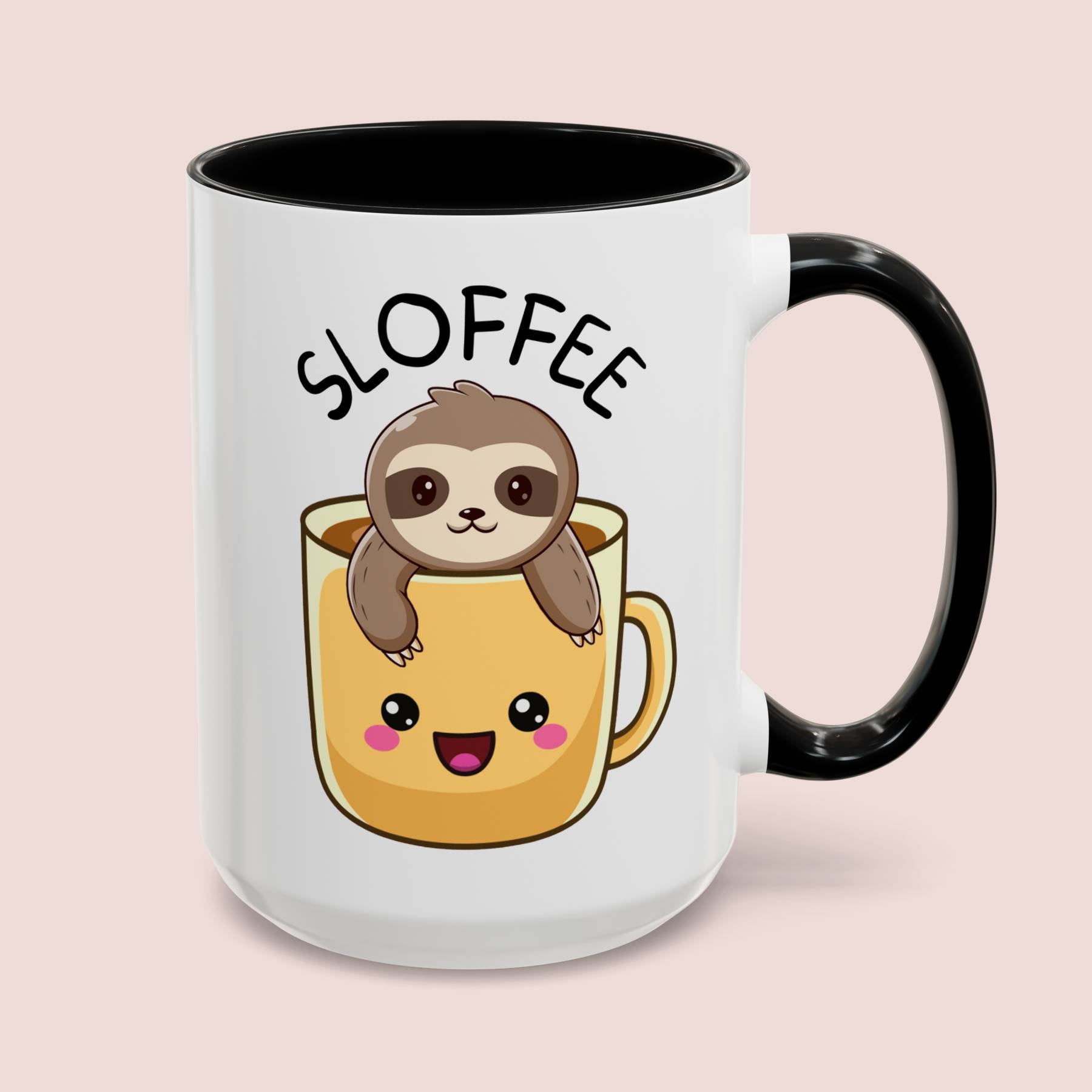 Sloffee 15oz white with black accent funny large coffee mug gift for sloth lover cute kawaii meme claws wildlife waveywares wavey wares wavywares wavy wares cover