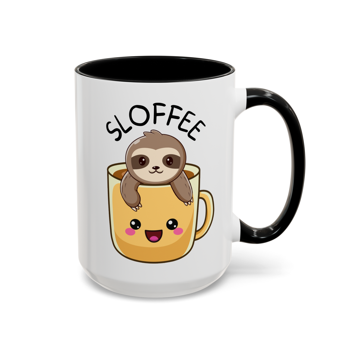 Sloffee 15oz white with black accent funny large coffee mug gift for sloth lover cute kawaii meme claws wildlife waveywares wavey wares wavywares wavy wares