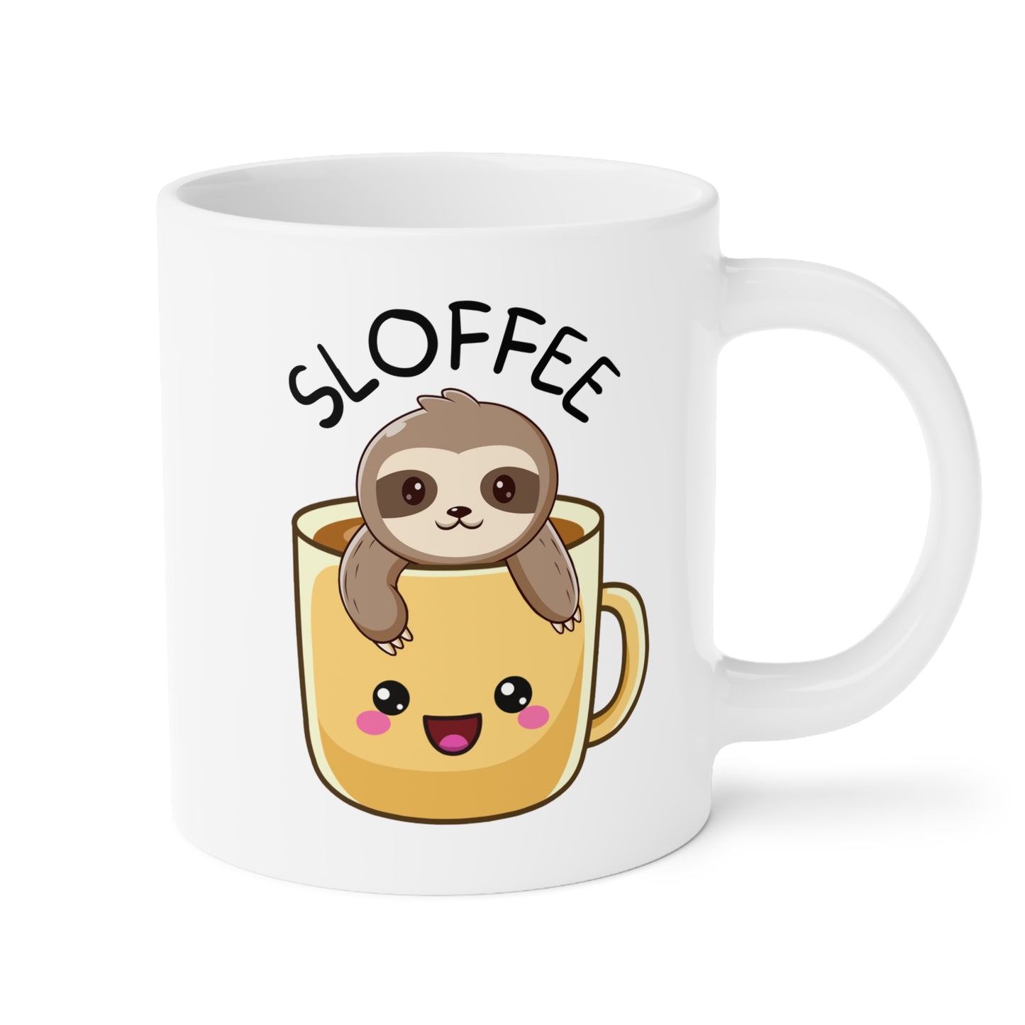 Sloffee 20oz white funny large coffee mug gift for sloth lover cute kawaii meme claws wildlife waveywares wavey wares wavywares wavy wares