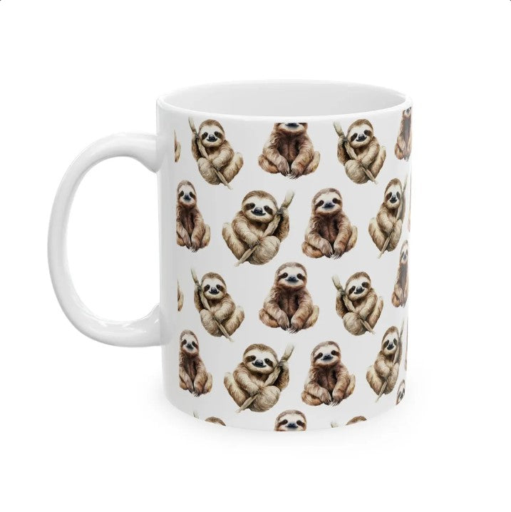 Cute Sloth Watercolor Pattern 11oz white funny large coffee mug gift for lazy friend animal lover slothy meme birthday secret santa Christmas waveywares wavey wares wavywares wavy wares