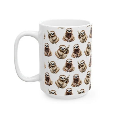 Cute Sloth Watercolor Pattern 15oz white funny large coffee mug gift for lazy friend animal lover slothy meme birthday secret santa Christmas waveywares wavey wares wavywares wavy wares