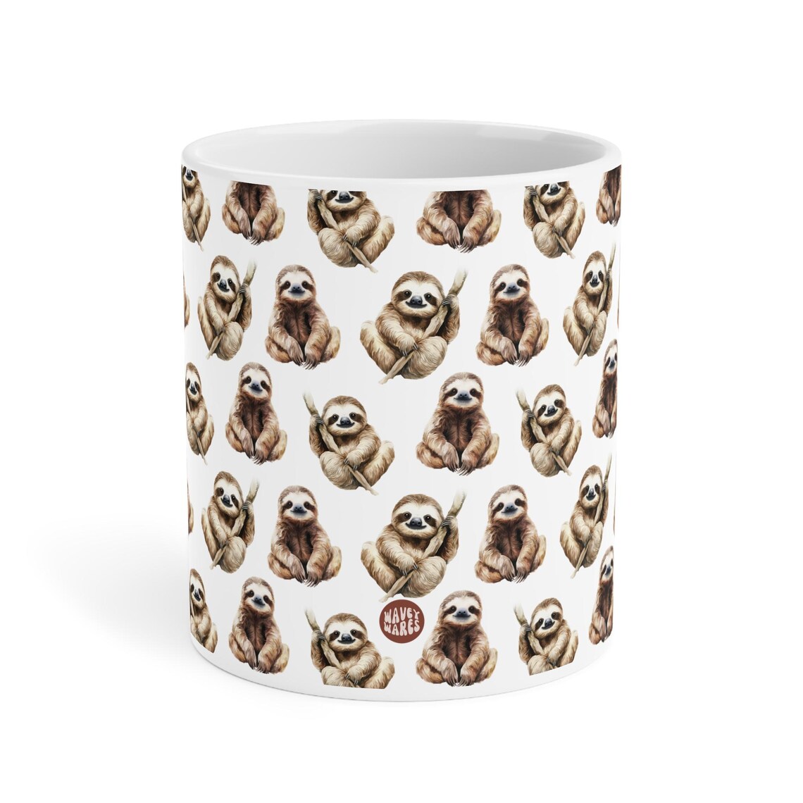 Cute Sloth Watercolor Pattern 20oz white funny large coffee mug gift for lazy friend animal lover slothy meme birthday secret santa Christmas waveywares wavey wares wavywares wavy wares side