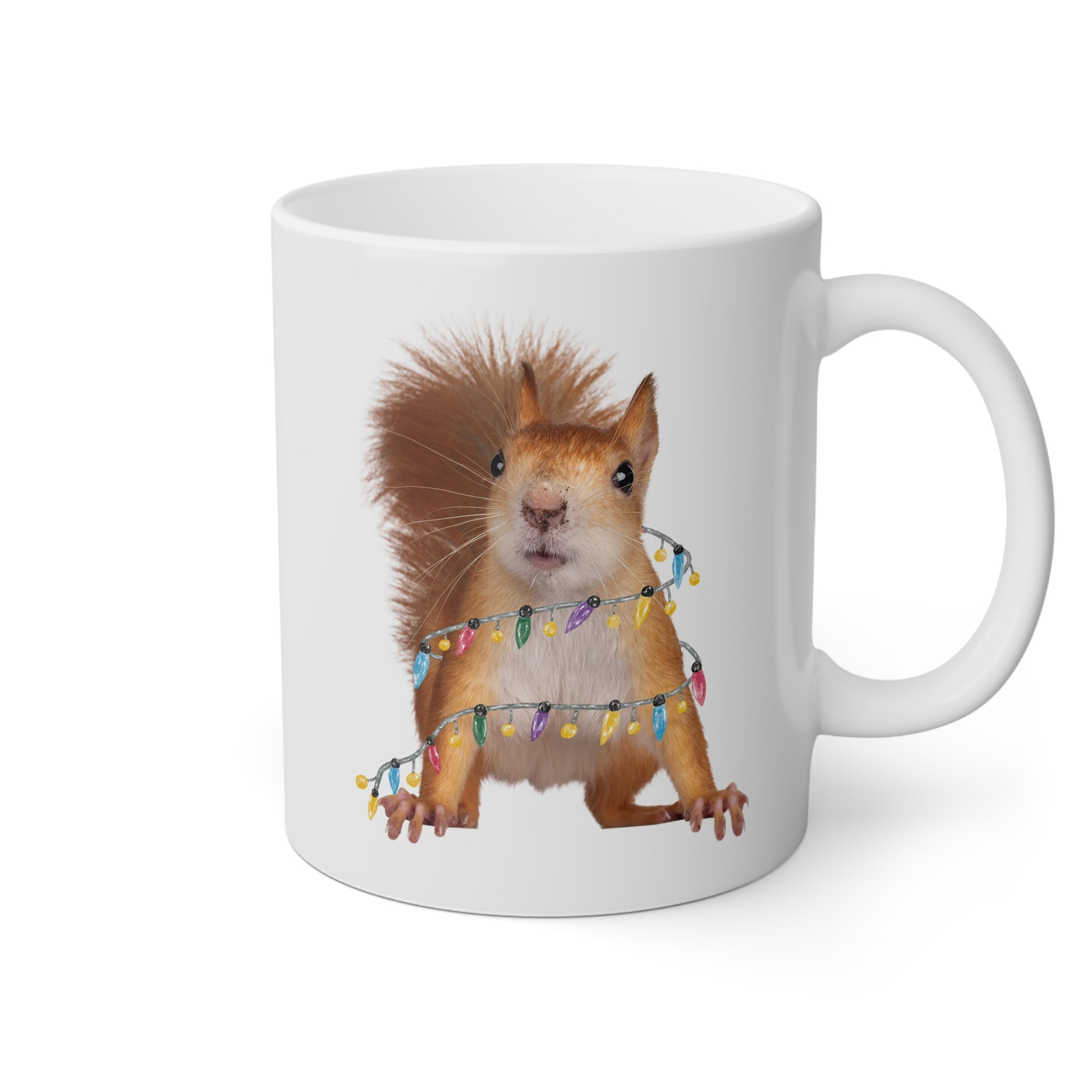 Squirrel Christmas Light 11oz white funny large coffee mug gift for merry xmas festive party waveywares wavey wares wavywares wavy wares