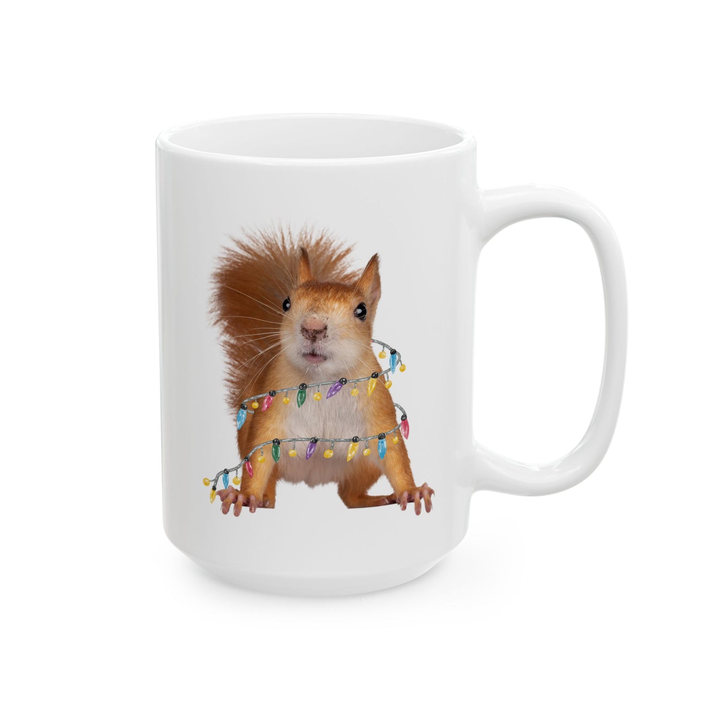 Squirrel Christmas Light 15oz white funny large coffee mug gift for merry xmas festive party waveywares wavey wares wavywares wavy wares