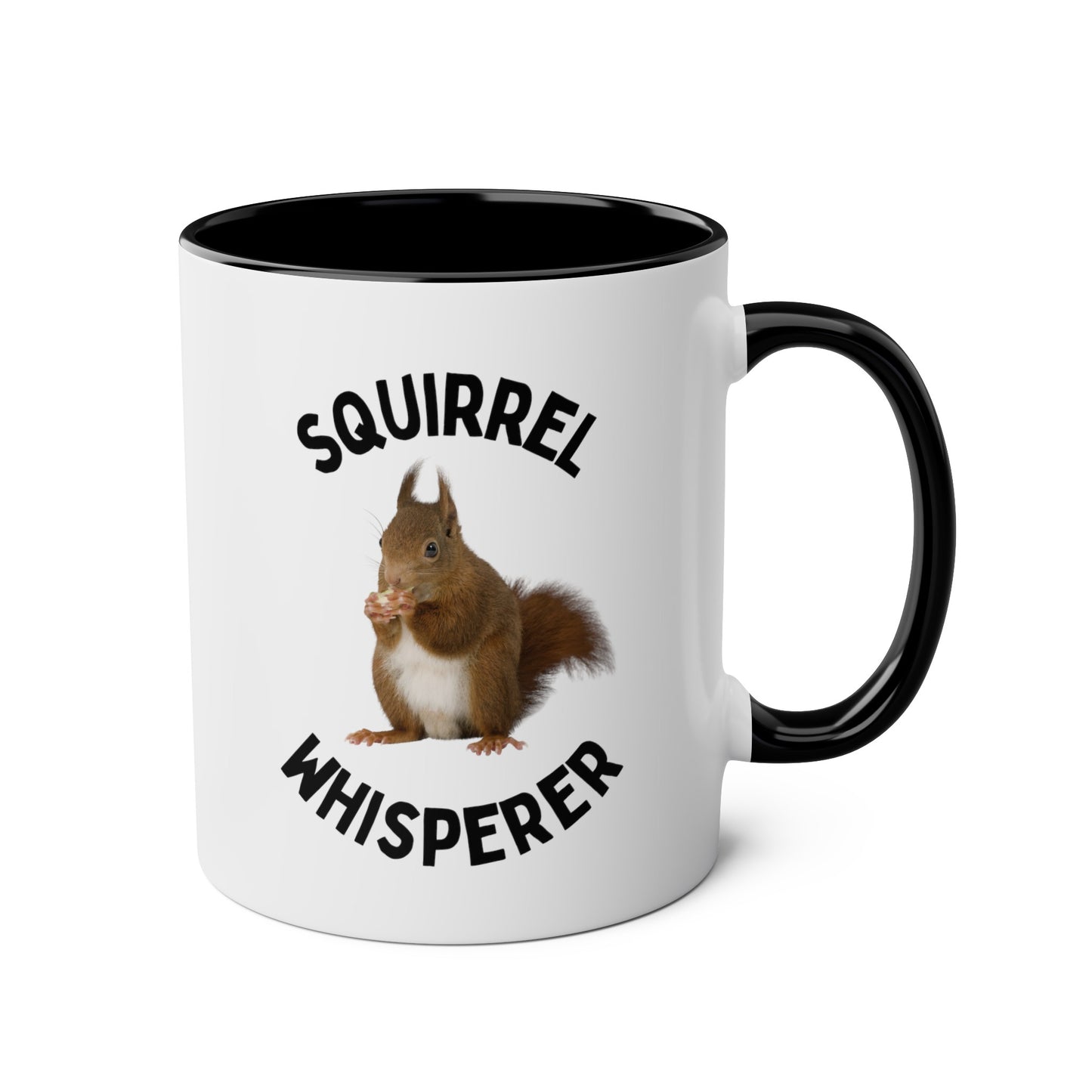 Squirrel Whisperer 11oz white with black accent funny large coffee mug gift for zookeeper cute animal lover waveywares wavey wares wavywares wavy wares