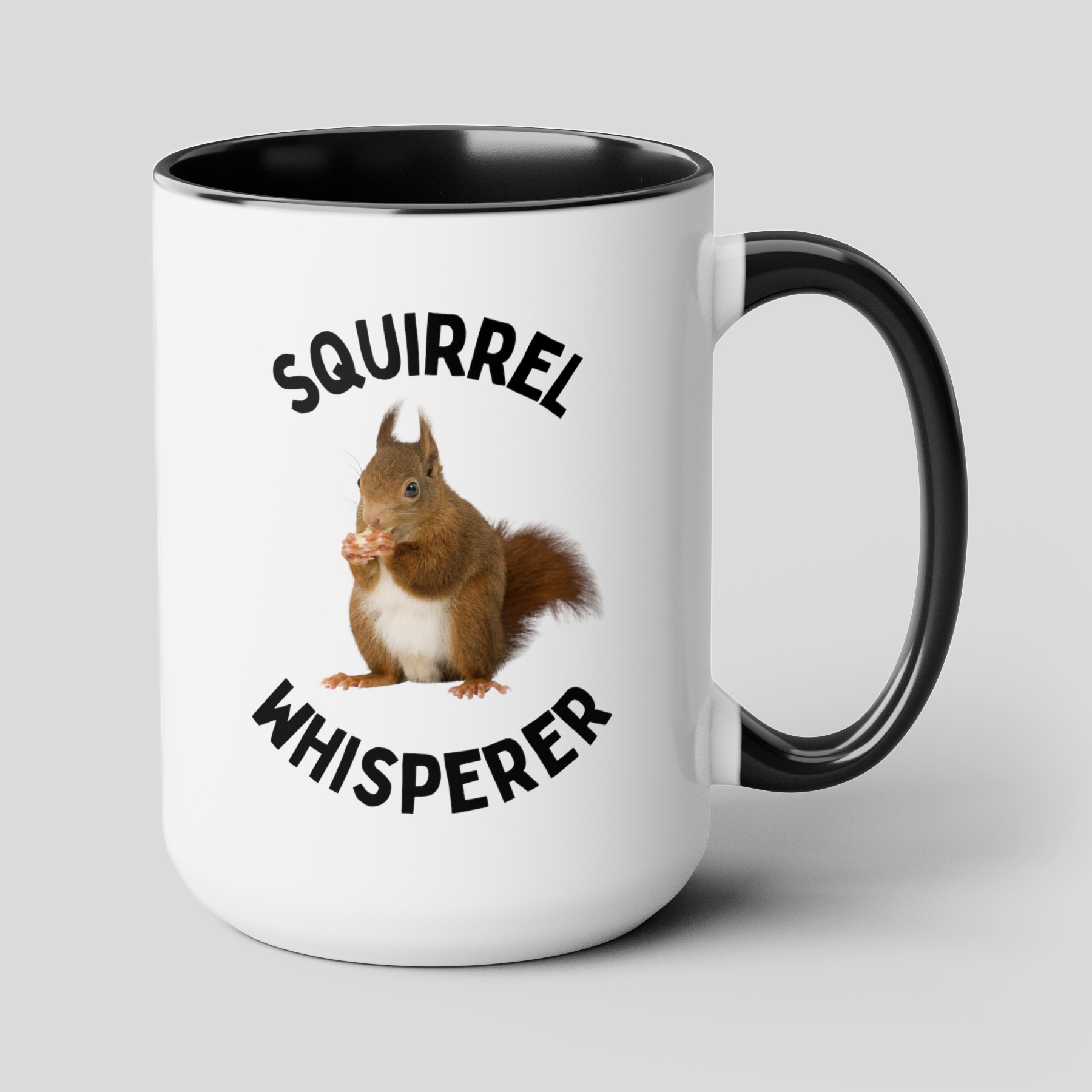 Squirrel Whisperer 15oz white with black accent funny large coffee mug gift for zookeeper cute animal lover waveywares wavey wares wavywares wavy wares cover