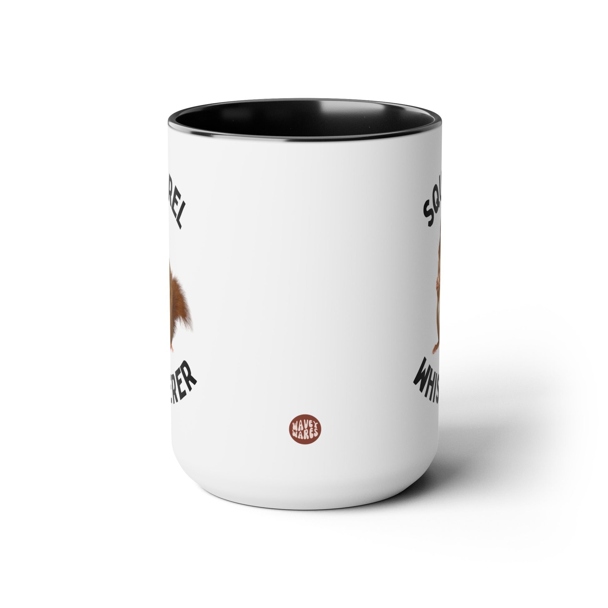 Squirrel Whisperer 15oz white with black accent funny large coffee mug gift for zookeeper cute animal lover waveywares wavey wares wavywares wavy wares side