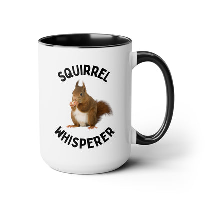 Squirrel Whisperer 15oz white with black accent funny large coffee mug gift for zookeeper cute animal lover waveywares wavey wares wavywares wavy wares