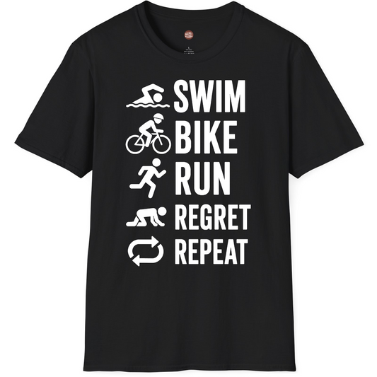 Triathlon Funny Swim Bike Run Regret Repeat T-Shirt