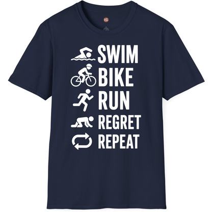 Triathlon Funny Swim Bike Run Regret Repeat T-Shirt
