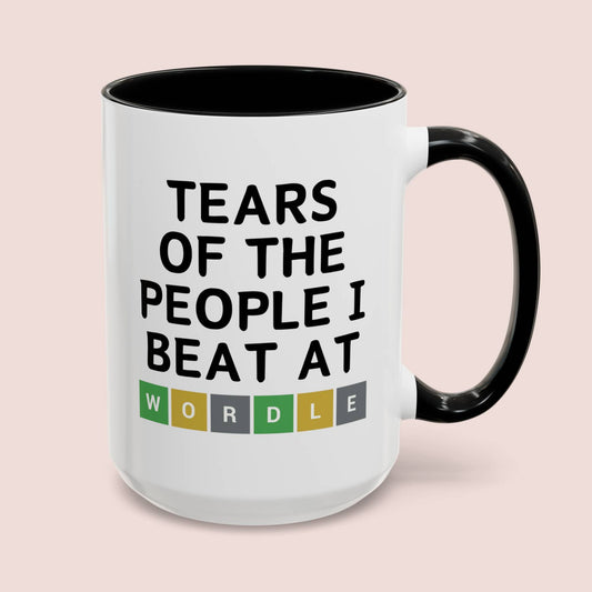Tears Of The People I Beat At Wordle 15oz white with black accent funny large coffee mug gift for him her game player board games friend birthday waveywares wavey wares wavywares wavy wares cover