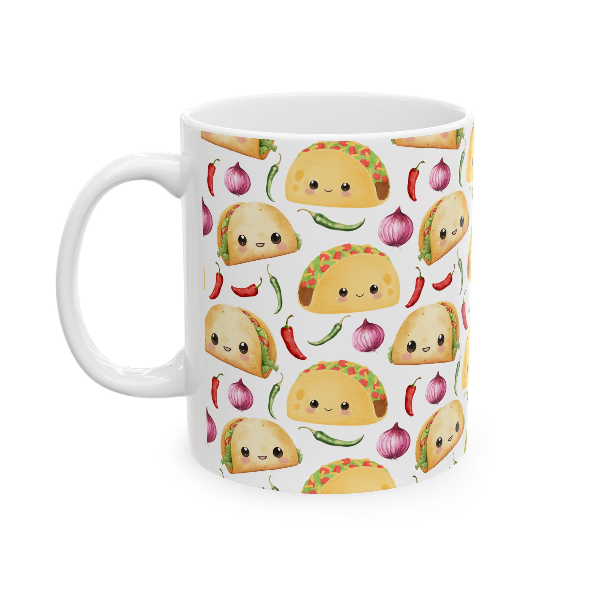 Cute Taco Watercolor Pattern 11oz white funny large coffee mug gift for tacos lover favorite Mexican food foodie enthusiast tortilla topped with a filling aesthetic birthday secret santa Christmas waveywares wavey wares wavywares wavy wares