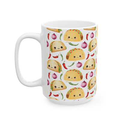 Cute Taco Watercolor Pattern 15oz white funny large coffee mug gift for tacos lover favorite Mexican food foodie enthusiast tortilla topped with a filling aesthetic birthday secret santa Christmas waveywares wavey wares wavywares wavy wares