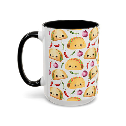 Cute Taco Watercolor Pattern 15oz white with black accent funny large coffee mug gift for tacos lover favorite Mexican food foodie enthusiast tortilla topped with a filling aesthetic birthday secret santa Christmas waveywares wavey wares wavywares wavy wares