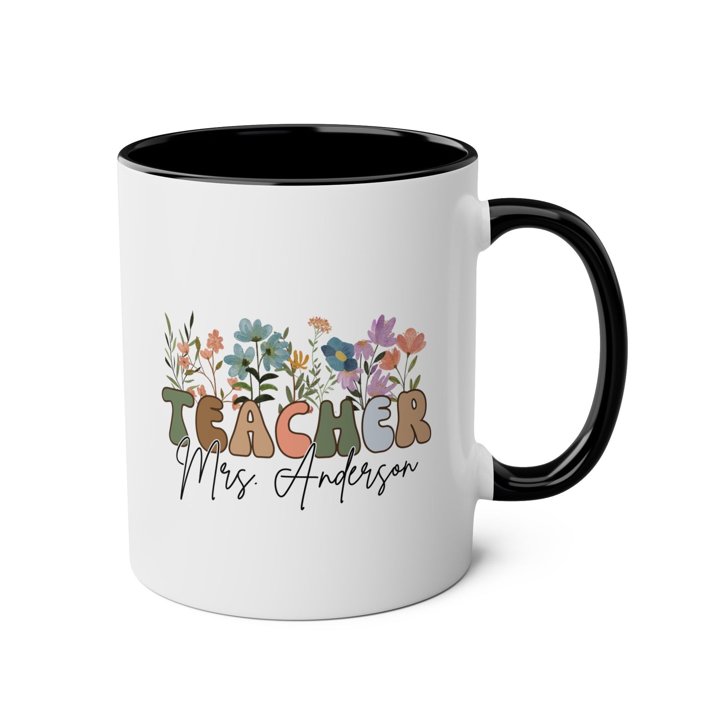 Teacher Name 11oz white with black accent funny large coffee mug gift for appreciation thank you female mentor educator personalized custom customize professor waveywares wavey wares wavywares wavy wares