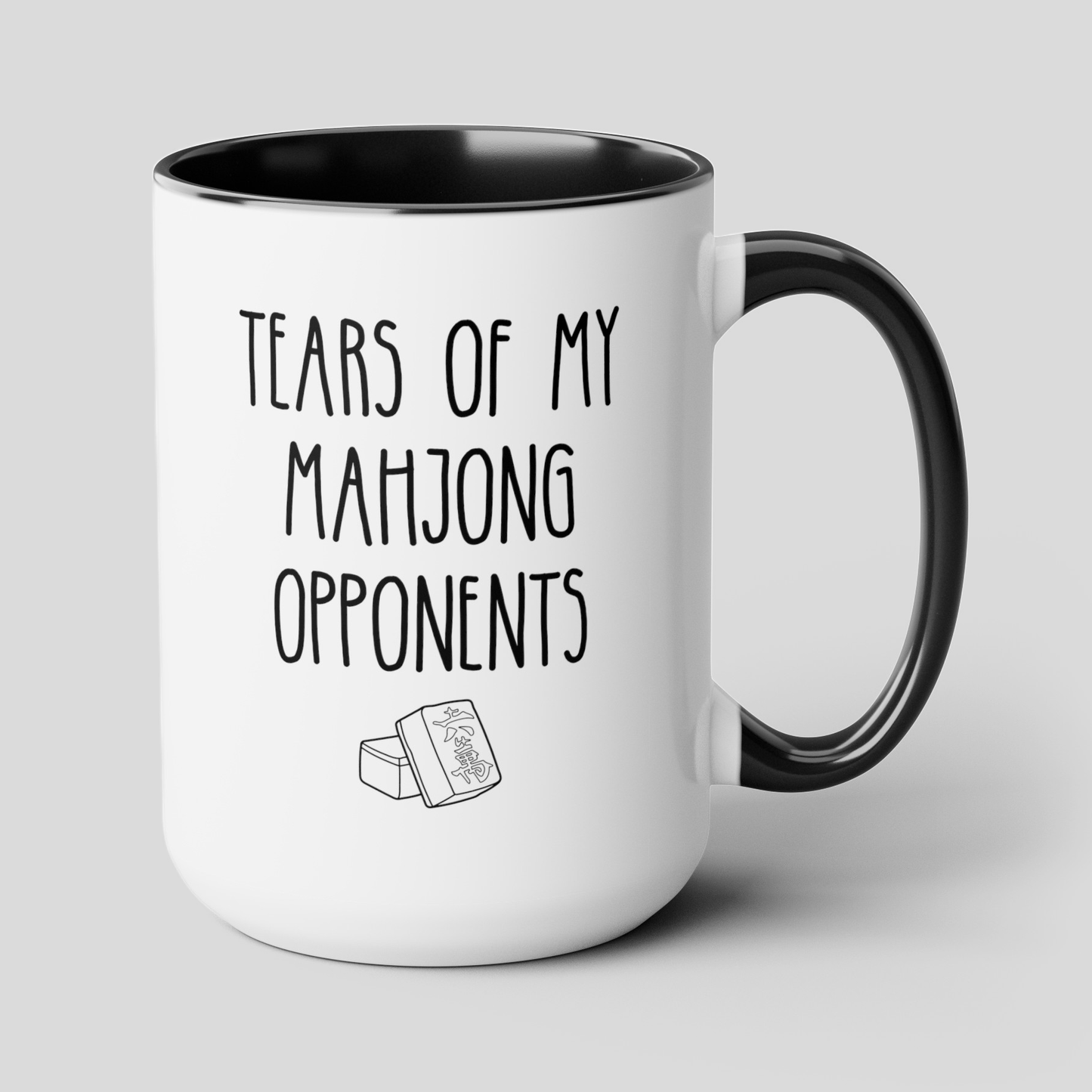 Tears Of My Mahjong Opponents 15oz white with black accent funny large coffee mug gift for player china majong chess waveywares wavey wares wavywares wavy wares cover