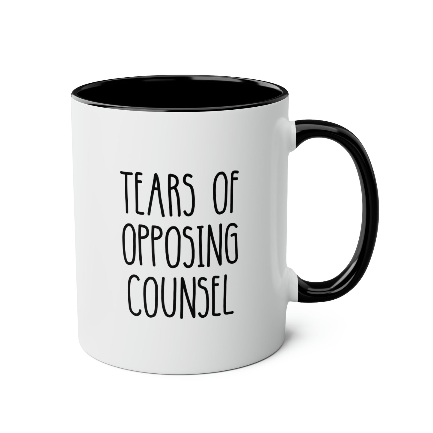 Tears Of Opposing Counsel 11oz white with black accent funny large coffee mug gift for lawyer law student graduation solicitor attorney prosecutor waveywares wavey wares wavywares wavy wares