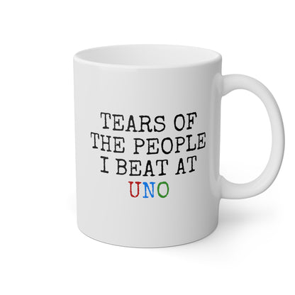 Tears Of The People I Beat At Uno 11oz white funny large coffee mug gift for friends family game night card player waveywares wavey wares wavywares wavy wares