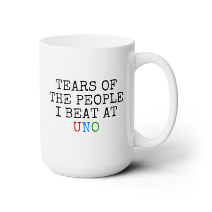 Tears Of The People I Beat At Uno 15oz white funny large coffee mug gift for friends family game night card player waveywares wavey wares wavywares wavy wares