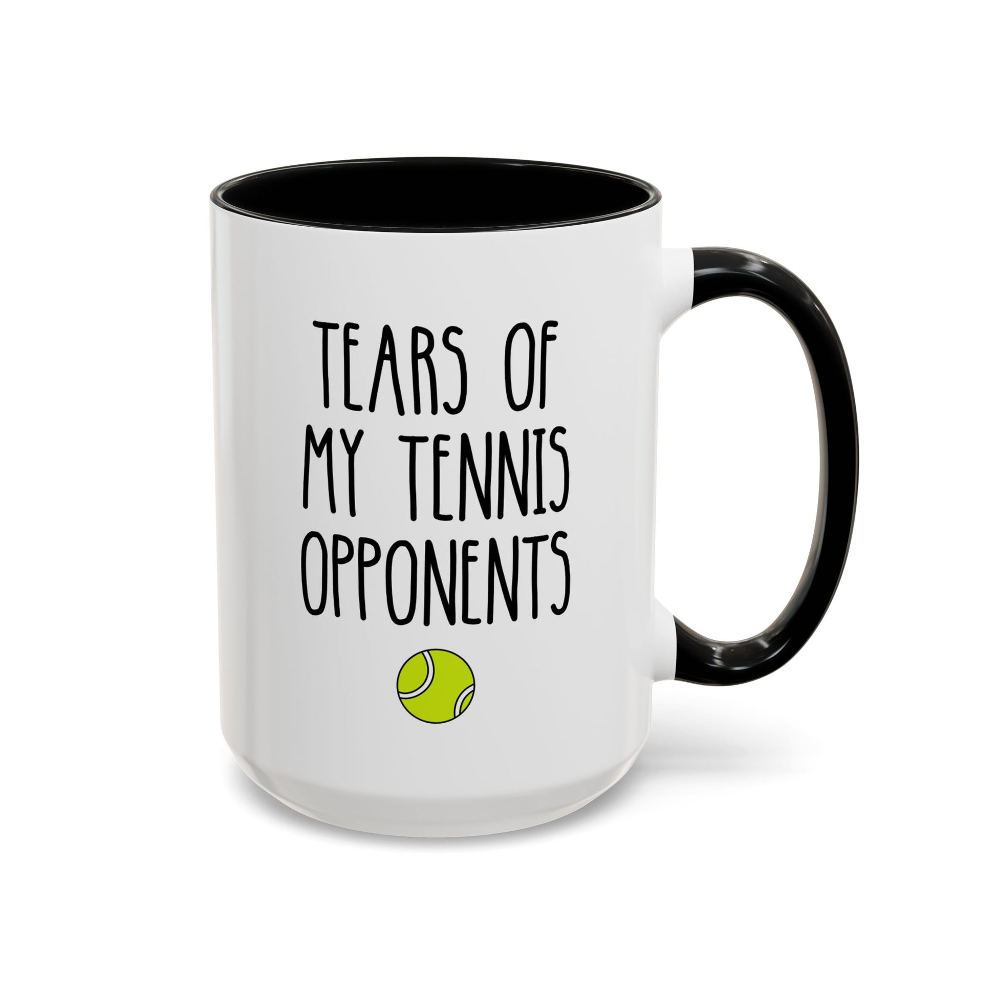 Tears of my Tennis Opponents 15oz white with black accent funny large coffee mug gift for player coach sports fan athlete guys women birthday Christmas occasion waveywares wavey wares wavywares wavy wares