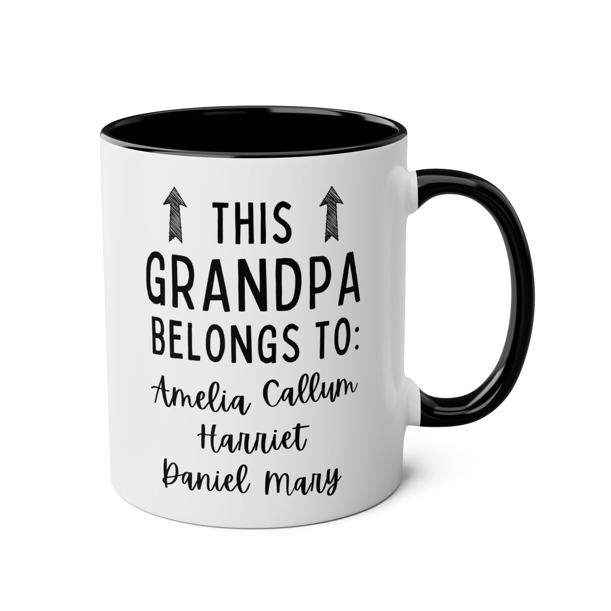 This Grandpa Belongs To 11oz white with black accent funny large coffee mug gift for grandfather papa pawpaw gpa pop father's day custom names customize personalize him waveywares wavey wares wavywares wavy wares