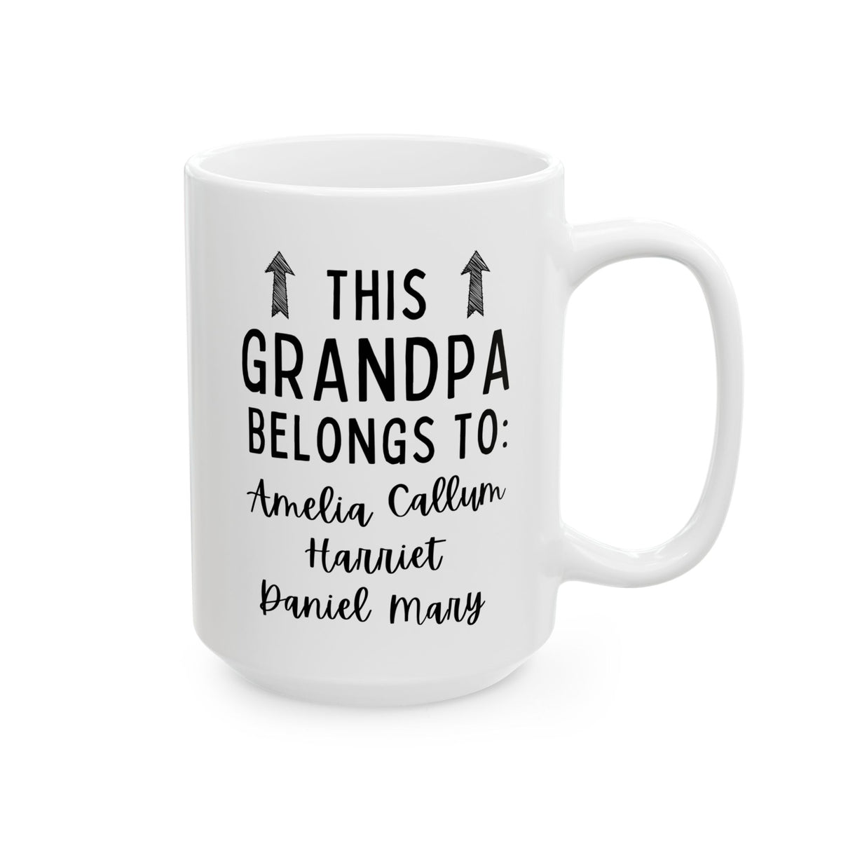 This Grandpa Belongs To 15oz white funny large coffee mug gift for grandfather papa pawpaw gpa pop father's day custom names customize personalize him waveywares wavey wares wavywares wavy wares