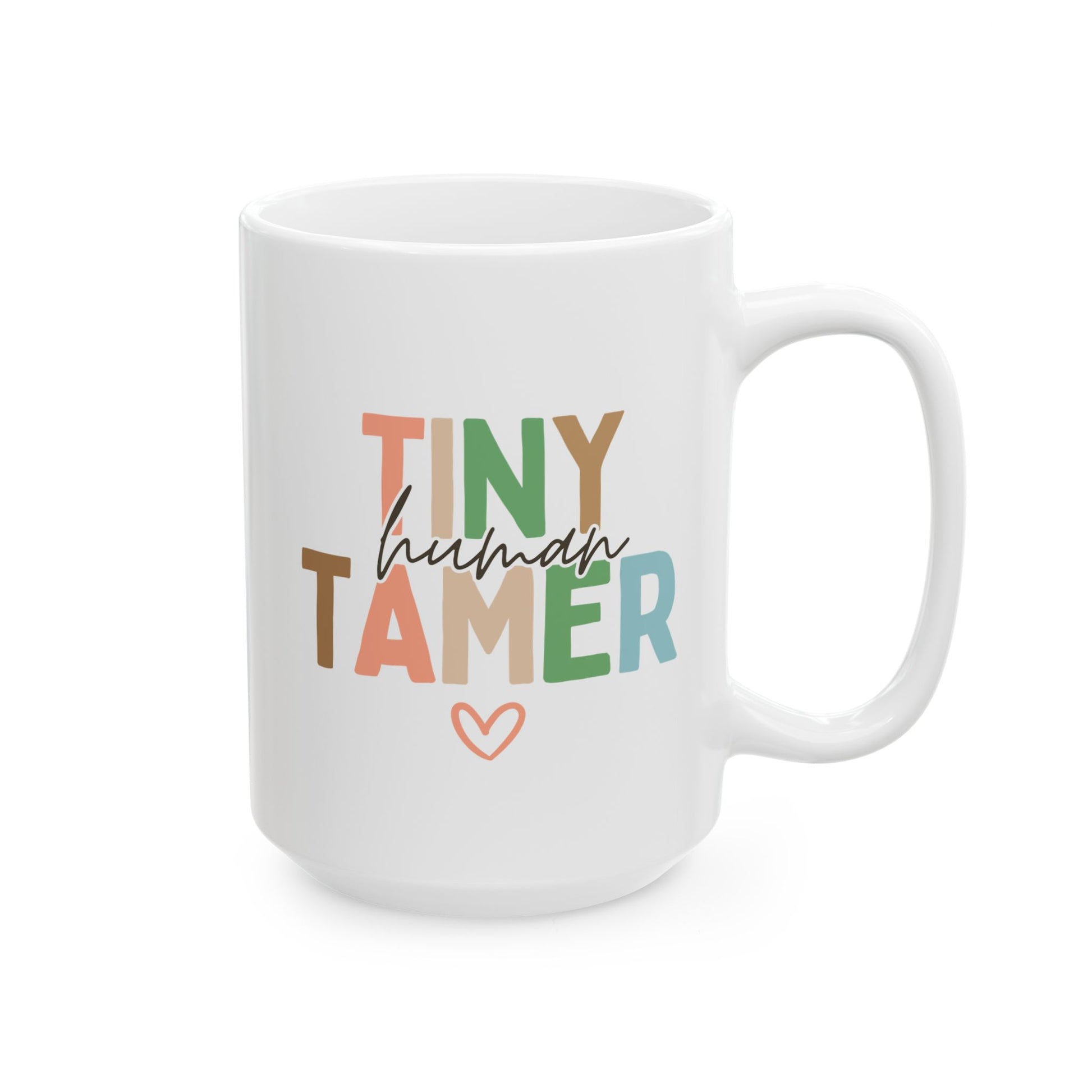 Tiny Human Tamer 15oz white funny large coffee mug gift for preschool teacher daycare worker nanny appreciation kindergarten birthday Christmas occasion waveywares wavey wares wavywares wavy wares