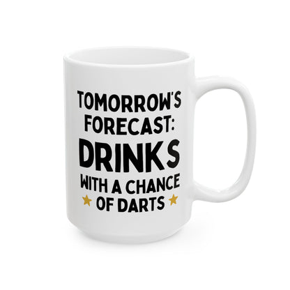 Tomorrow's Forecast Drinks With A Chance Of Darts 15oz white funny large coffee mug gift for British men dad son pub board waveywares wavey wares wavywares wavy wares